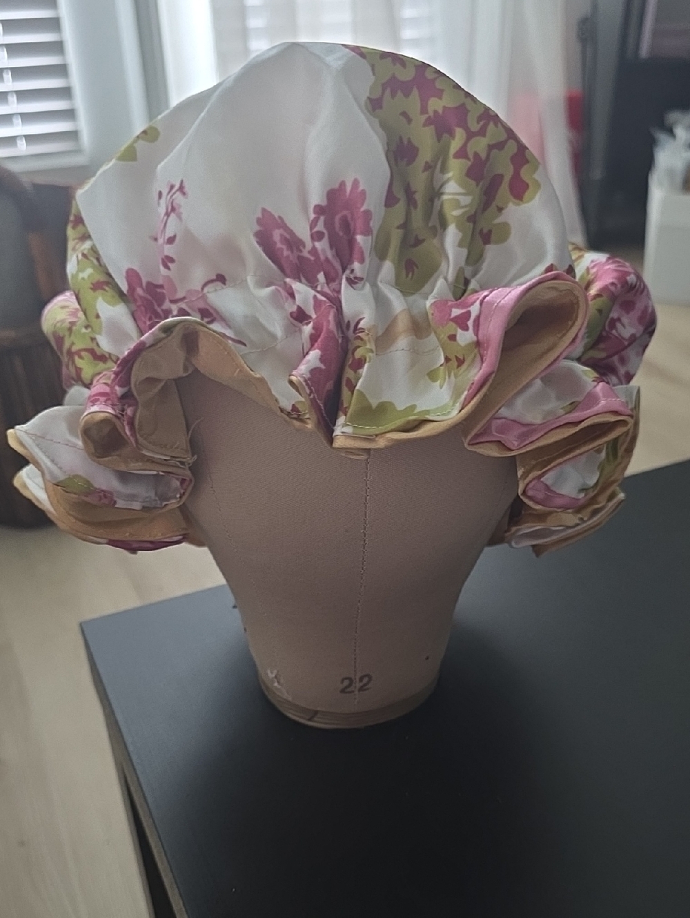 Handmade Hair Bonnet In Pink & Green Floral Print